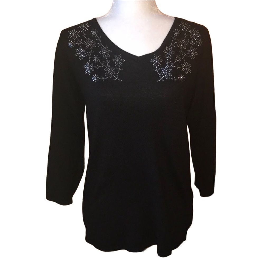 By Design Black Sweater with Crystal Details Size Medium